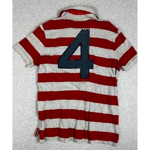 AEO Polo Shirt Mens XL Rugby Distressed Red Grey Striped VTG Y2K Fit Prep Grunge